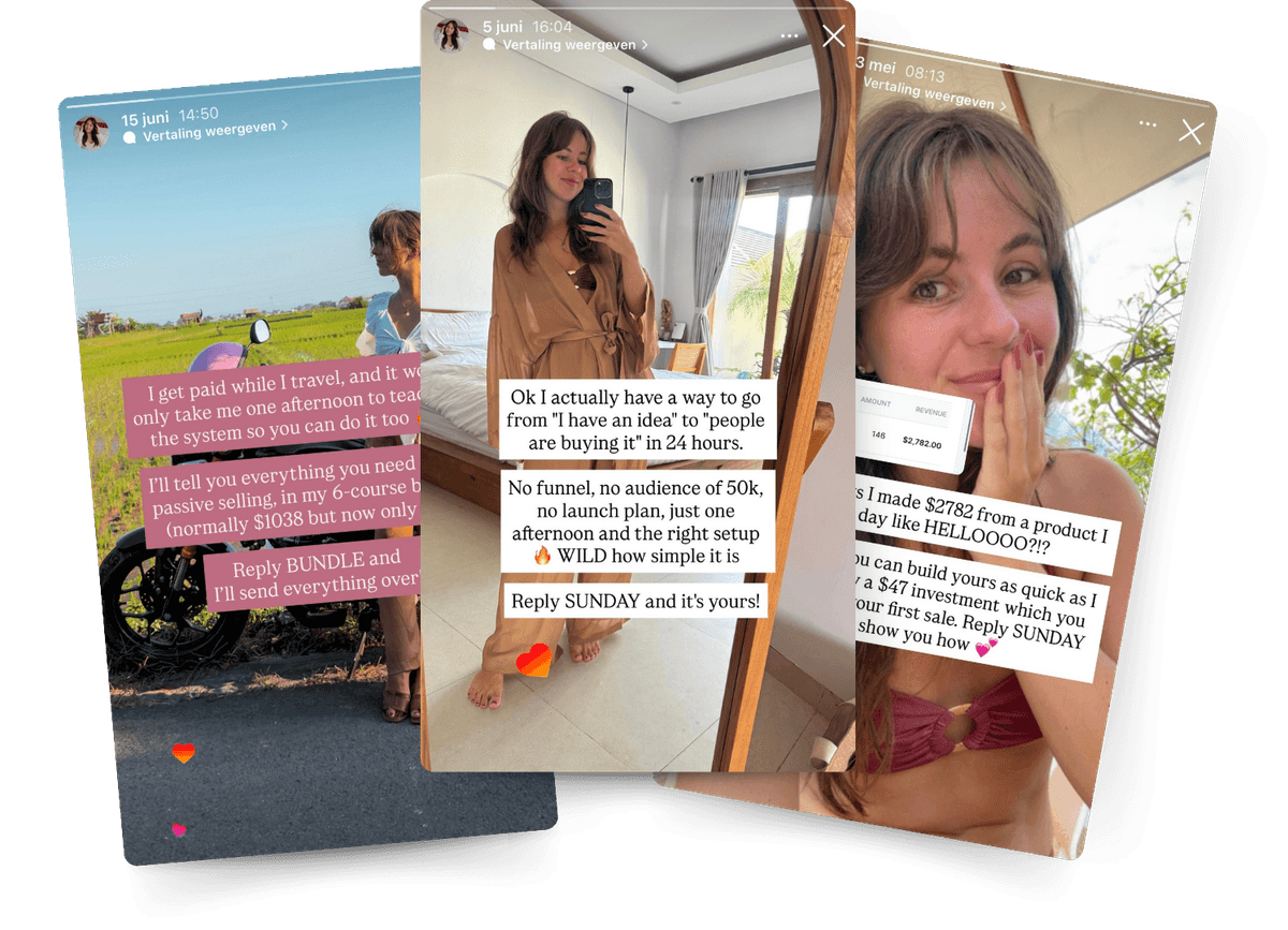 Sold Out Stories: a phone showing a ready-to-post selling story
