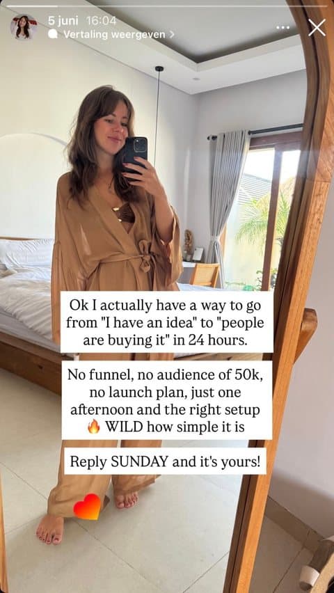 Instagram story the tool wrote: from "I have an idea" to "people are buying it" in 24 hours